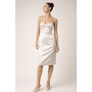 D&G Dolce & Gabbana Silver Satin Slip Dress Sz S Y2K Cocktail Rachel-Green VTG